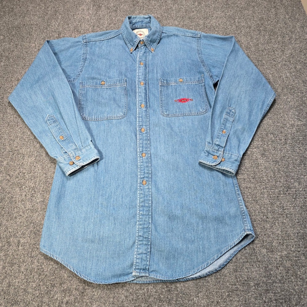 Vintage‎ MWG Denim Shirt Mens L Southwestern Embroidered Blue Jean Button Down - Picture 2 of 6